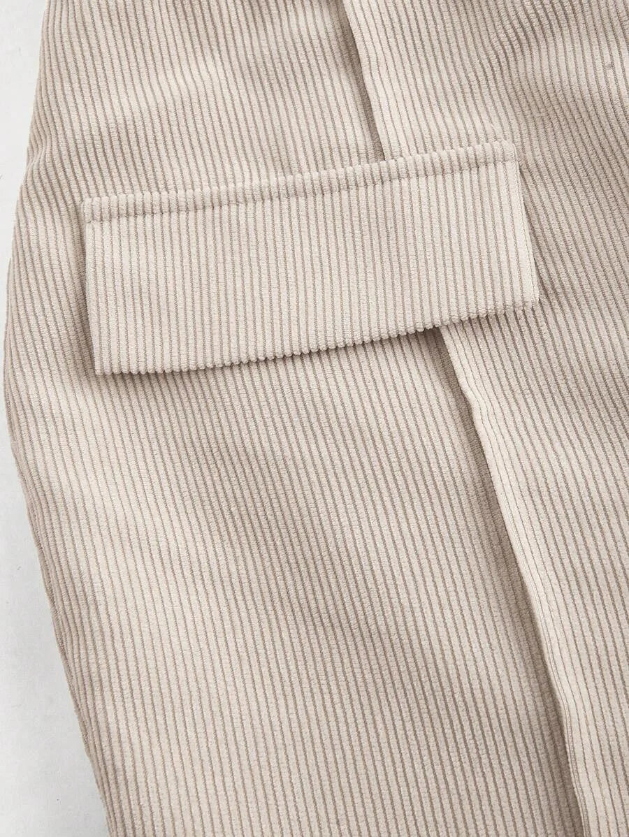 Apricot Retro Flared Trousers Decorated With Front Pocket Flap Going Out Trousers Vacation