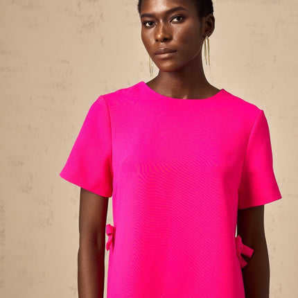 April Fuchsia Pink Mini Dress with Bowknot Detailing