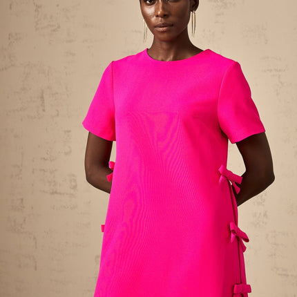April Fuchsia Pink Mini Dress with Bowknot Detailing