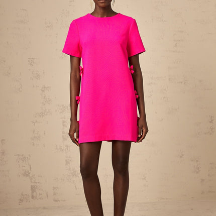 April Fuchsia Pink Mini Dress with Bowknot Detailing and Rear Zip Fastening