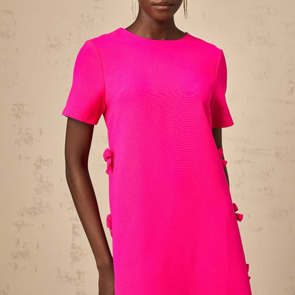 April Fuchsia Pink Mini Dress with Bowknot Detailing and Rear Zip Fastening