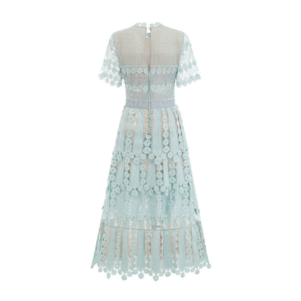 April Green Floral Embroidered Tiered Midi Dress with Cut-Out Detailing and Lace Trim