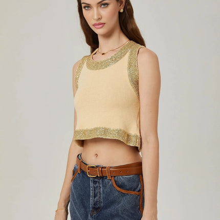 April Yellow Sequined Sleeveless Vest Top
