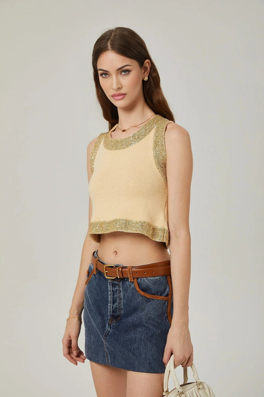April Yellow Sequined Sleeveless Vest Top