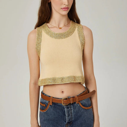 April Yellow Sequined Vest Top