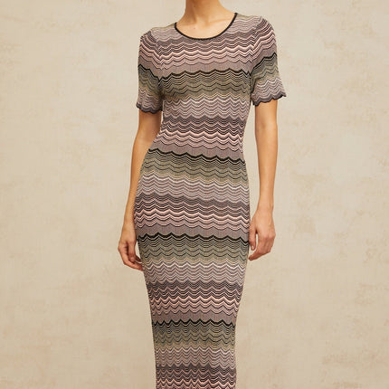 Arianna Pink Crochet Knit Maxi Dress