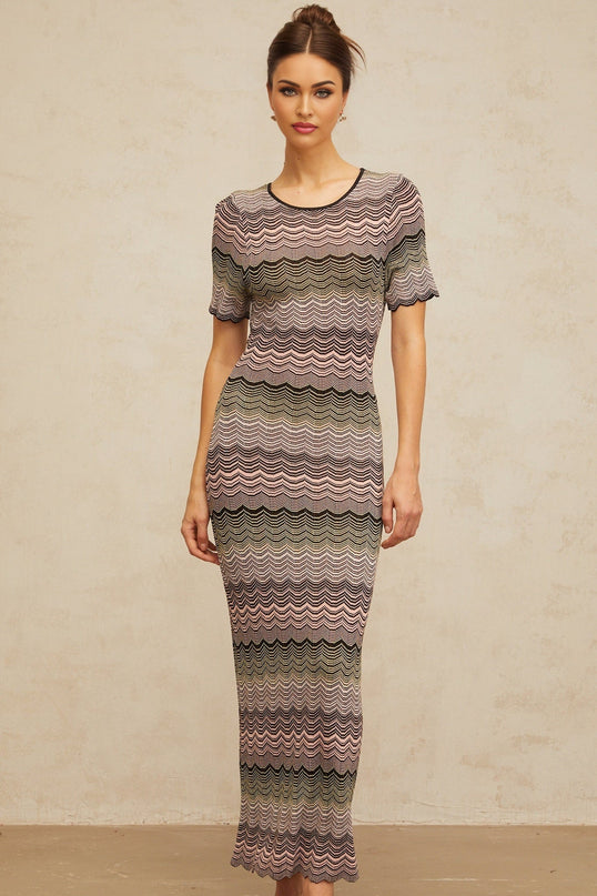 Arianna Pink Crochet Knit Maxi Dress