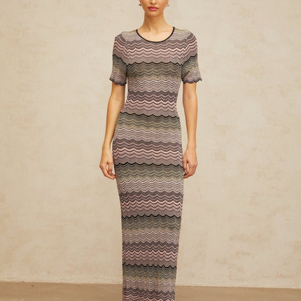 Arianna Pink Crochet Knit Maxi Dress