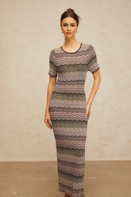 Arianna Pink Crochet Knit Maxi Dress