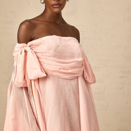 Arianna Pink Mini Dress with Long Sleeves and Bow Detail