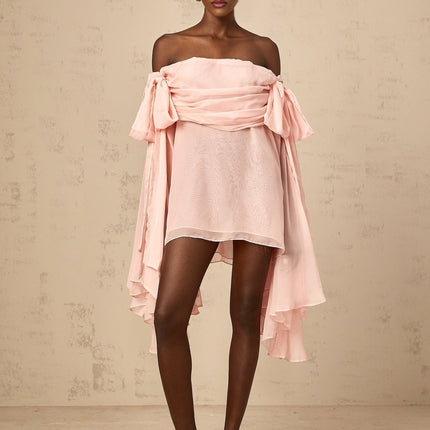 Arianna Pink Mini Dress with Long Sleeves and Ruched Detailing