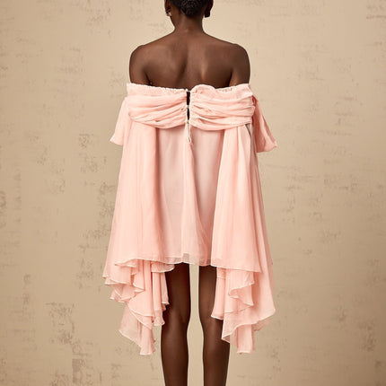 Arianna Pink Mini Dress with Long Sleeves and Ruched Detailing
