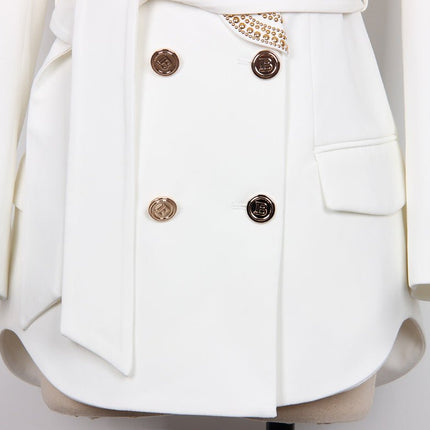 Arianna White Tailored Double Breasted Jacket with Gold Accents