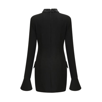 Ariella Black Long Sleeved Dress With Crystal Embellishment