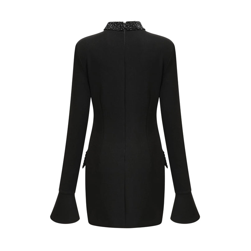 Ariella Black Long Sleeved Dress With Crystal Embellishment