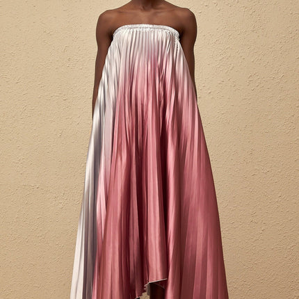 Ariella Pink Gradient Pleated Maxi Dress