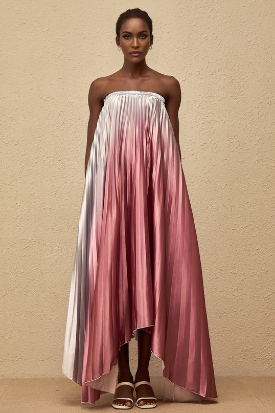 Ariella Pink Gradient Pleated Maxi Dress