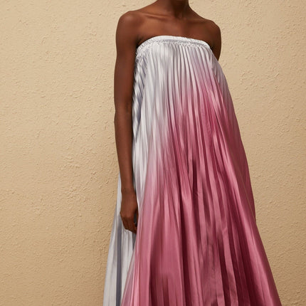 Ariella Pink Gradient Pleated Maxi Dress