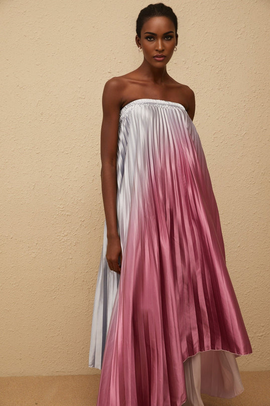 Ariella Pink Gradient Pleated Maxi Dress