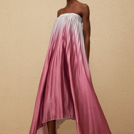 Ariella Pink Gradient Pleated Maxi Dress