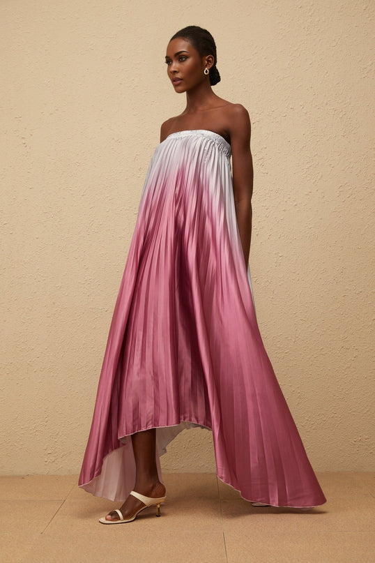Ariella Pink Gradient Pleated Maxi Dress
