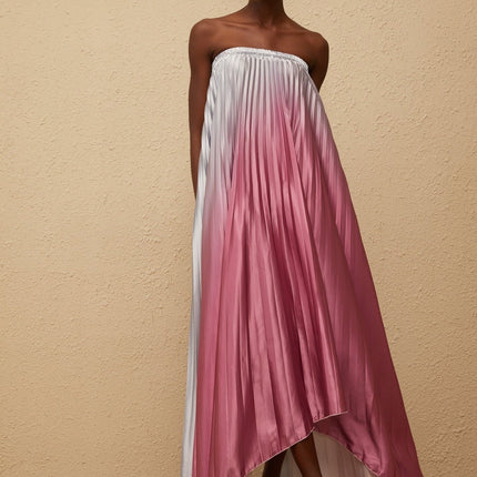 Ariella Pink Gradient Pleated Maxi Dress
