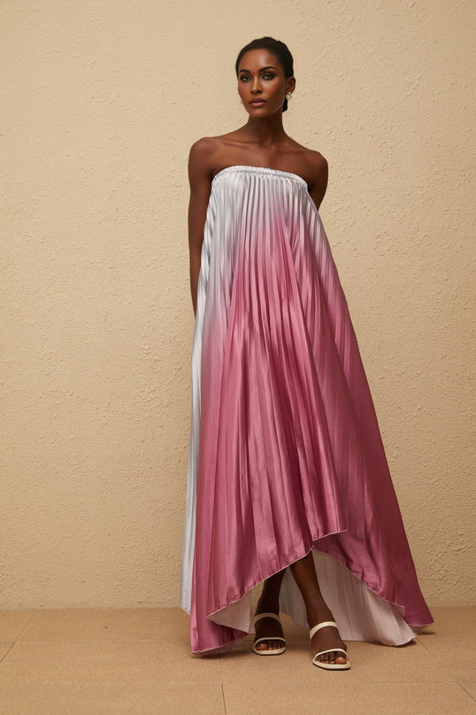Ariella Pink Gradient Pleated Maxi Dress