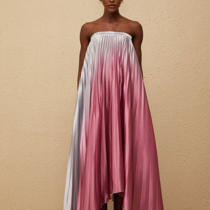Ariella Pink Gradient Pleated Maxi Dress