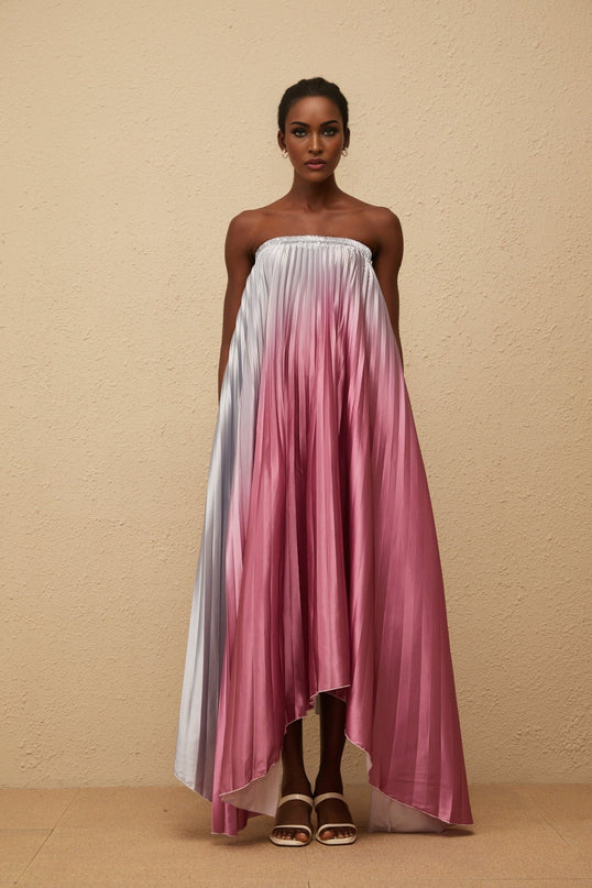 Ariella Pink Gradient Pleated Maxi Dress