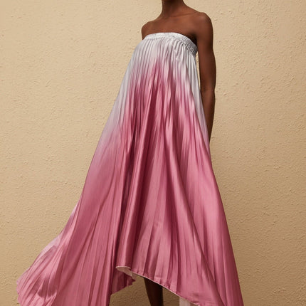 Ariella Pink Gradient Pleated Maxi Dress