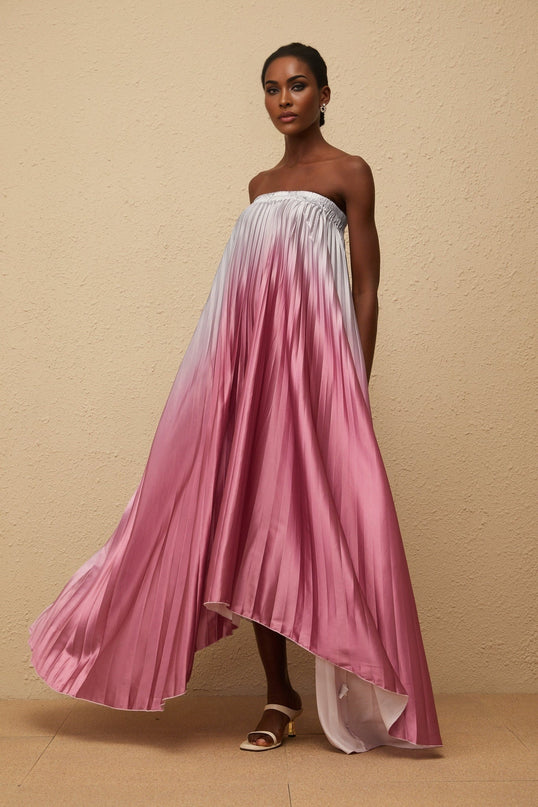 Ariella Pink Gradient Pleated Maxi Dress
