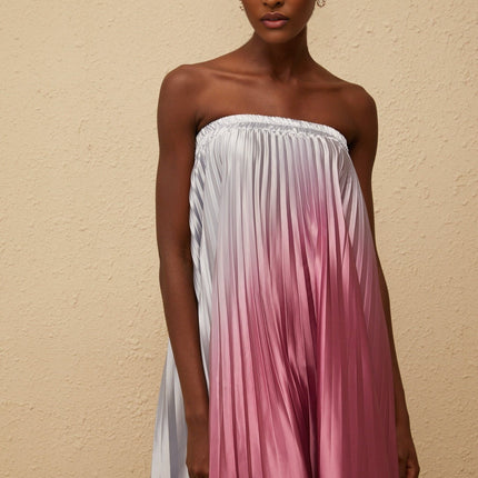 Ariella Pink Gradient Pleated Maxi Dress