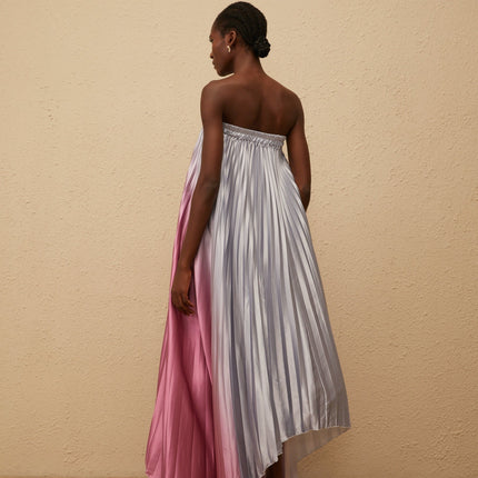 Ariella Pink Gradient Pleated Maxi Dress