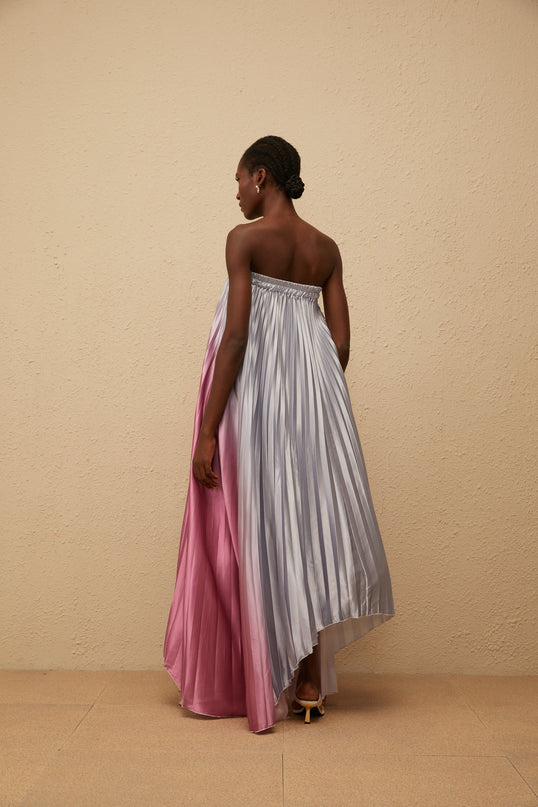 Ariella Pink Gradient Pleated Maxi Dress