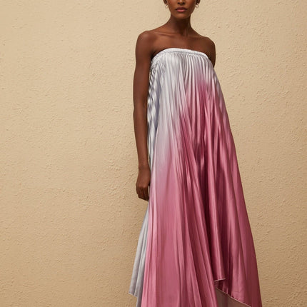 Ariella Pink Gradient Pleated Maxi Dress