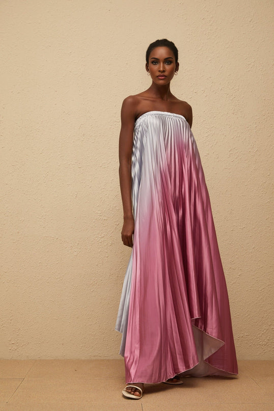 Ariella Pink Gradient Pleated Maxi Dress