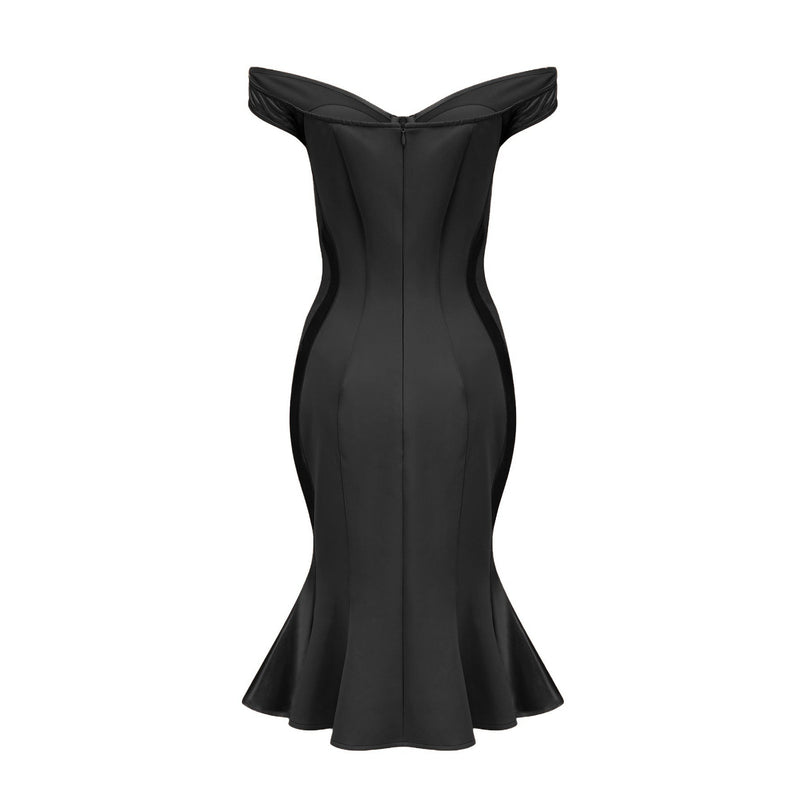 Armanda Neutrals Off The Shoulder Bustier Midi Dress