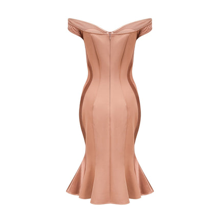 Armanda Off The Shoulder Bustier Midi Dress in Neutrals