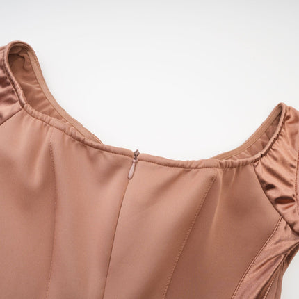 Armanda Off The Shoulder Bustier Midi Dress in Neutrals