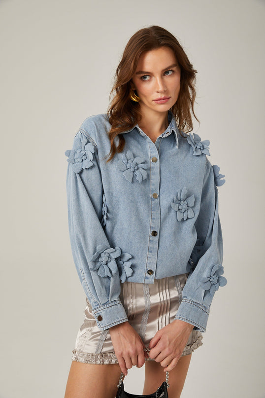 Armelle floralappliqué denim shirt