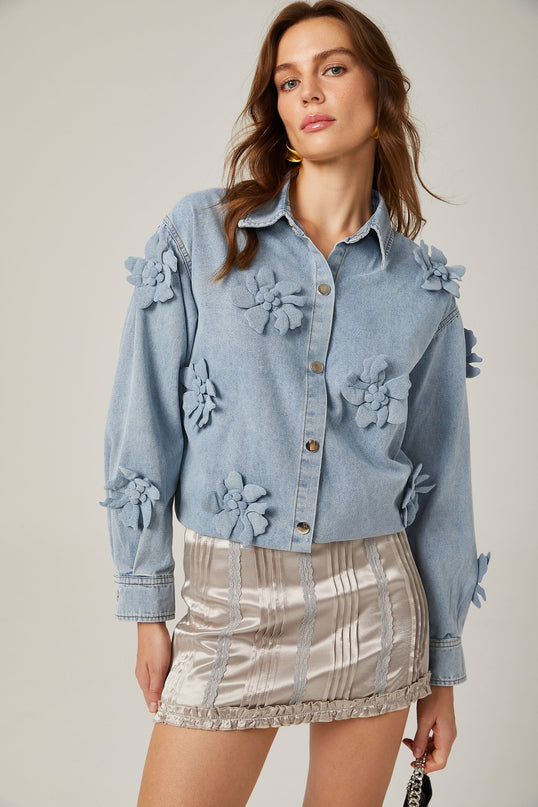Armelle floralappliqué denim shirt