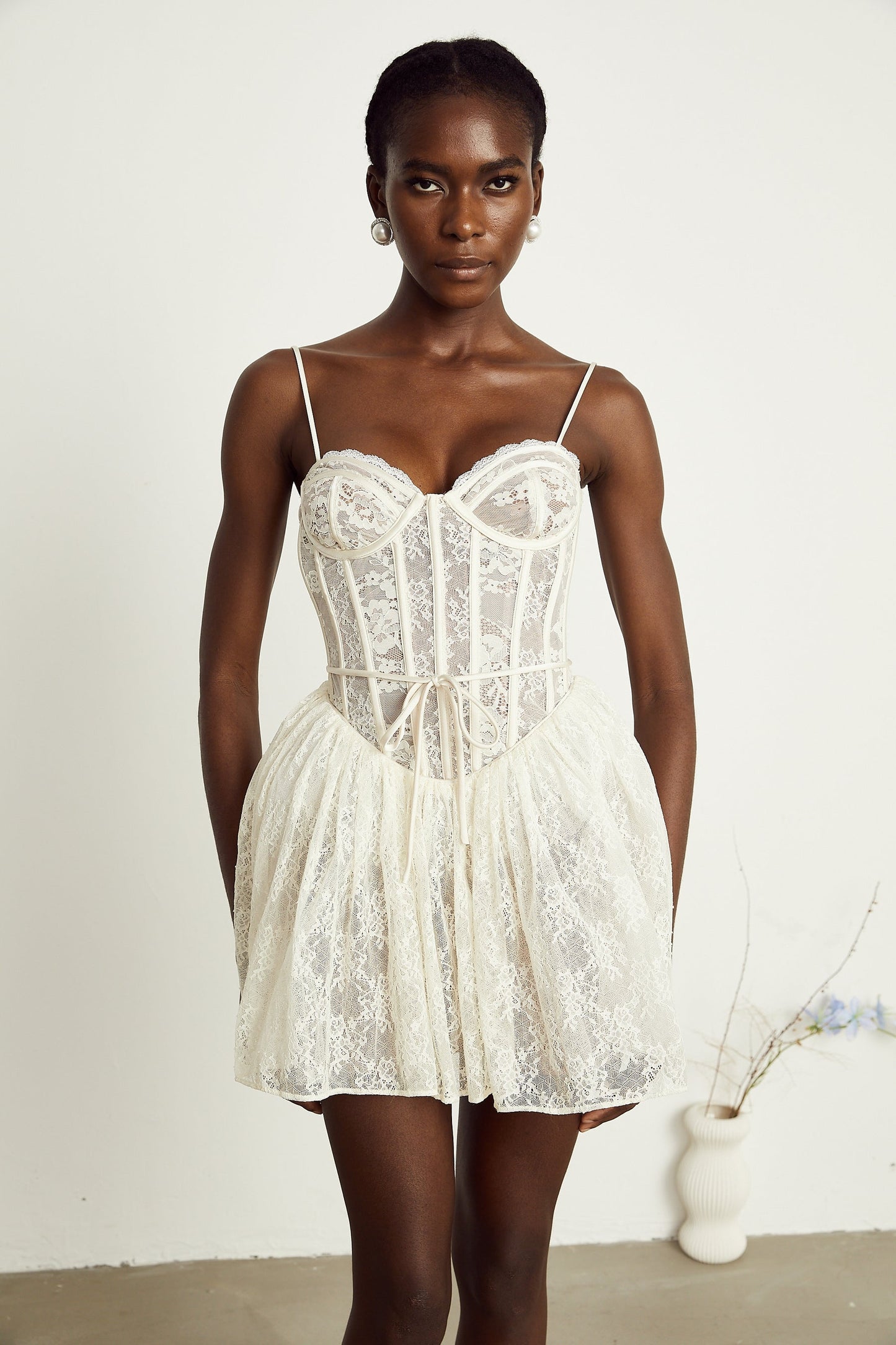 Armelle white florallace corset mini dress