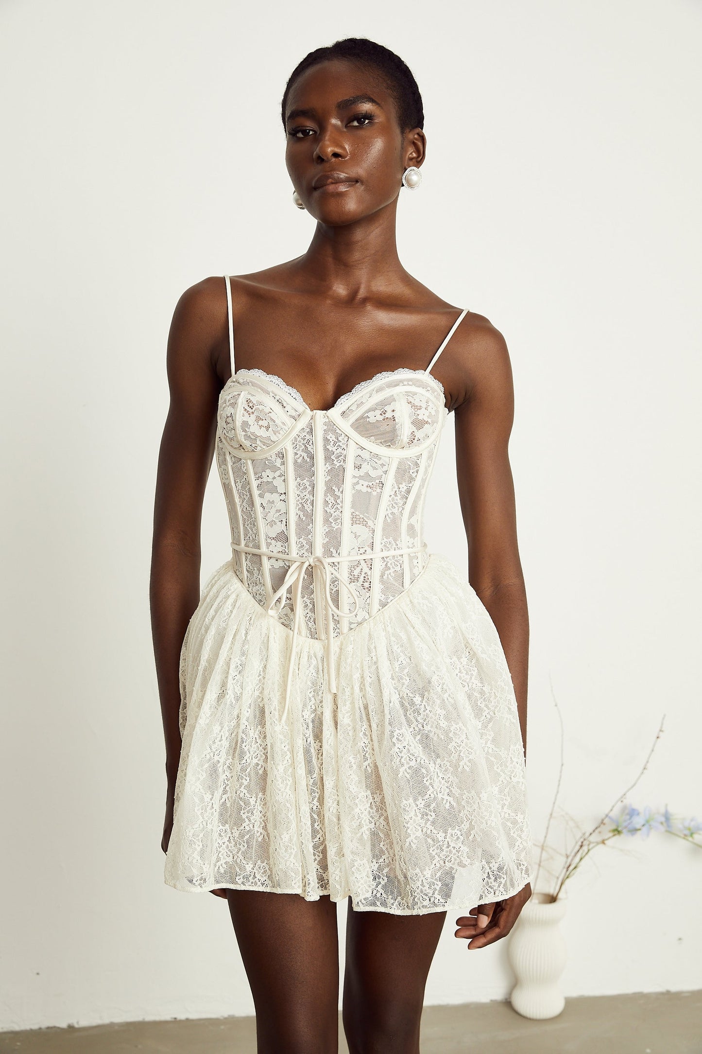 Armelle white florallace corset mini dress