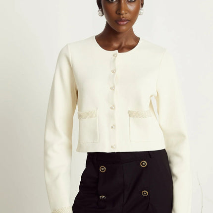 Artemide Beige Faux-Pearl Embellished Cardigan