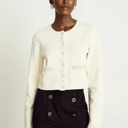 Artemide Beige Faux-Pearl Embellished Cardigan