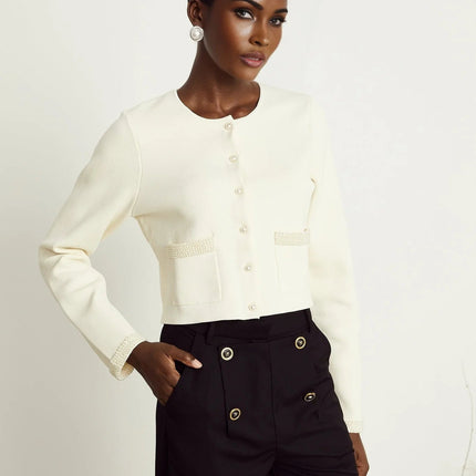 Artemide Beige Faux-Pearl Embellished Cardigan
