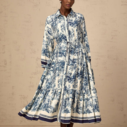 Artemide Blue and White Graphic Print Midi Dress