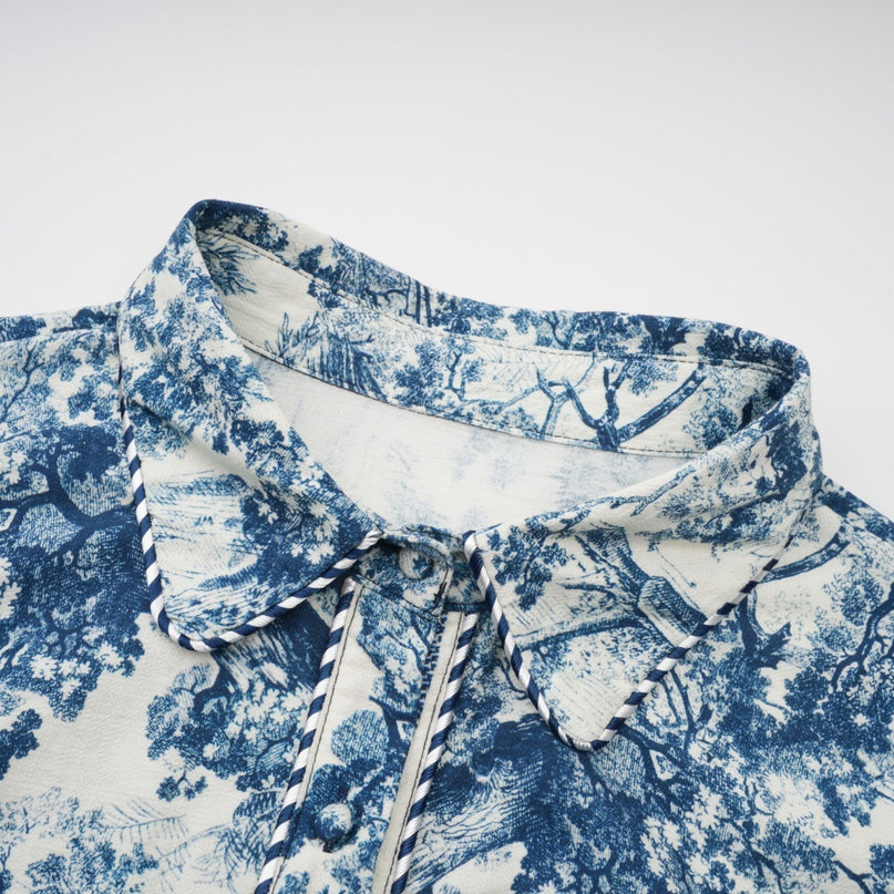 Artemide Blue and White Graphic Print Midi Dress