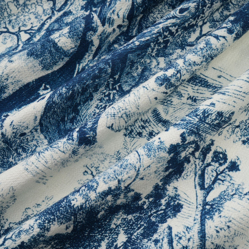 Artemide Blue and White Graphic Print Midi Dress with Belt Loops and Tied Waist