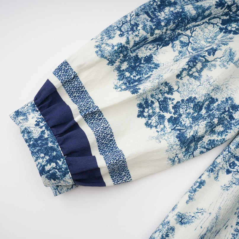 Artemide Blue and White Graphic Print Midi Dress